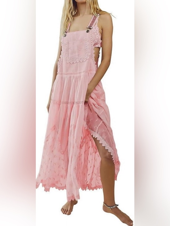 Dresses & Skirts - Pink Lace-Trim Maxi Dress - Women